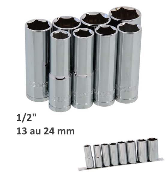HASKYY Jeu De 11 Douilles Longues 1/4" 4-13 Mm 12 Pans – Clés à Douille Chromées En Acier Chrome Vanadium, Longueur 50 Mm Pour Travail Précis